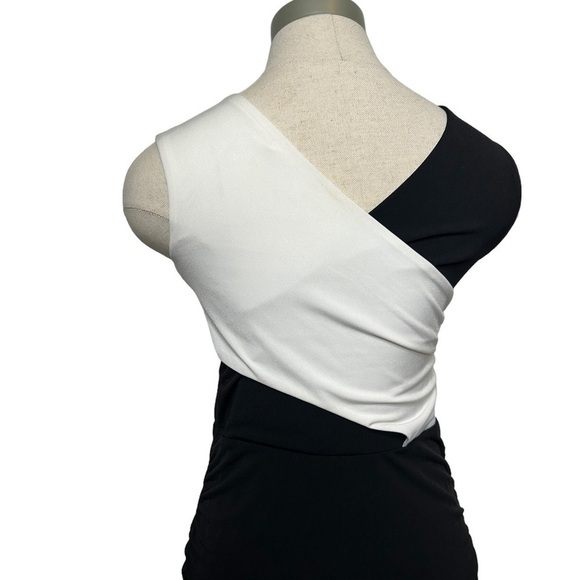 Rachel Roy Black and White ColorBlock Criss Cross Ruched Midi Dress - Picture 8 of 16